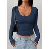 image:imagePRETTYGARDEN Womens Long Sleeve Tops 2026 Casual Scoop Neck Basic Tees Slim Fitted Tshirts Layer Knit Fall OutfitsNavy