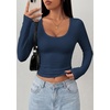 image:imagePRETTYGARDEN Womens Long Sleeve Tops 2026 Casual Scoop Neck Basic Tees Slim Fitted Tshirts Layer Knit Fall OutfitsNavy