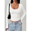 image:imagePRETTYGARDEN Womens Long Sleeve Tops 2026 Casual Scoop Neck Basic Tees Slim Fitted Tshirts Layer Knit Fall OutfitsWhite