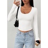 image:imagePRETTYGARDEN Womens Long Sleeve Tops 2026 Casual Scoop Neck Basic Tees Slim Fitted Tshirts Layer Knit Fall OutfitsWhite
