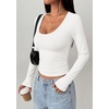 image:imagePRETTYGARDEN Womens Long Sleeve Tops 2026 Casual Scoop Neck Basic Tees Slim Fitted Tshirts Layer Knit Fall OutfitsWhite