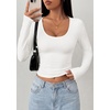 image:imagePRETTYGARDEN Womens Long Sleeve Tops 2026 Casual Scoop Neck Basic Tees Slim Fitted Tshirts Layer Knit Fall OutfitsWhite