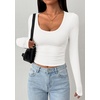 image:imagePRETTYGARDEN Womens Long Sleeve Tops 2026 Casual Scoop Neck Basic Tees Slim Fitted Tshirts Layer Knit Fall OutfitsWhite