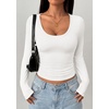 image:imagePRETTYGARDEN Womens Long Sleeve Tops 2026 Casual Scoop Neck Basic Tees Slim Fitted Tshirts Layer Knit Fall OutfitsWhite