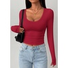 image:imagePRETTYGARDEN Womens Long Sleeve Tops 2026 Casual Scoop Neck Basic Tees Slim Fitted Tshirts Layer Knit Fall OutfitsWine Red