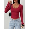 image:imagePRETTYGARDEN Womens Long Sleeve Tops 2026 Casual Scoop Neck Basic Tees Slim Fitted Tshirts Layer Knit Fall OutfitsWine Red