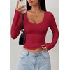 image:imagePRETTYGARDEN Womens Long Sleeve Tops 2026 Casual Scoop Neck Basic Tees Slim Fitted Tshirts Layer Knit Fall OutfitsWine Red