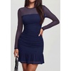 image:imagePRETTYGARDEN Womens Mesh Sheer Long Sleeve Ruched Bodycon Mini Dress 2026 Fall Cocktail Party Short Dresses with Ruffle HemNavy Blue