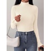 image:imagePRETTYGARDEN Womens Ribbed Mock Neck Long Sleeve Tops  Slim Fitted TShirts Soft Stretch Decorative Buttons Going Out Work Casual Wear Fall Outfits Layering Winter ClothesBeige