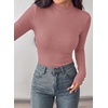 image:imagePRETTYGARDEN Womens Ribbed Mock Neck Long Sleeve Tops  Slim Fitted TShirts Soft Stretch Decorative Buttons Going Out Work Casual Wear Fall Outfits Layering Winter ClothesPink