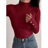 image:imagePRETTYGARDEN Womens Ribbed Mock Neck Long Sleeve Tops  Slim Fitted TShirts Soft Stretch Decorative Buttons Going Out Work Casual Wear Fall Outfits Layering Winter ClothesBurgundy