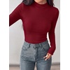 image:imagePRETTYGARDEN Womens Ribbed Mock Neck Long Sleeve Tops  Slim Fitted TShirts Soft Stretch Decorative Buttons Going Out Work Casual Wear Fall Outfits Layering Winter ClothesBurgundy