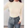 image:imagePRETTYGARDEN Womens Ribbed Mock Neck Long Sleeve Tops  Slim Fitted TShirts Soft Stretch Decorative Buttons Going Out Work Casual Wear Fall Outfits Layering Winter ClothesBeige