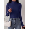 image:imagePRETTYGARDEN Womens Ribbed Mock Neck Long Sleeve Tops  Slim Fitted TShirts Soft Stretch Decorative Buttons Going Out Work Casual Wear Fall Outfits Layering Winter ClothesNavy Blue