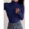 image:imagePRETTYGARDEN Womens Ribbed Mock Neck Long Sleeve Tops  Slim Fitted TShirts Soft Stretch Decorative Buttons Going Out Work Casual Wear Fall Outfits Layering Winter ClothesNavy Blue