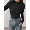 image:imagePRETTYGARDEN Womens Ribbed Mock Neck Long Sleeve Tops  Slim Fitted TShirts Soft Stretch Decorative Buttons Going Out Work Casual Wear Fall Outfits Layering Winter ClothesBlack