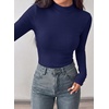 image:imagePRETTYGARDEN Womens Ribbed Mock Neck Long Sleeve Tops  Slim Fitted TShirts Soft Stretch Decorative Buttons Going Out Work Casual Wear Fall Outfits Layering Winter ClothesNavy Blue