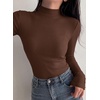 image:imagePRETTYGARDEN Womens Ribbed Mock Neck Long Sleeve Tops  Slim Fitted TShirts Soft Stretch Decorative Buttons Going Out Work Casual Wear Fall Outfits Layering Winter ClothesBrown
