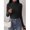 image:imagePRETTYGARDEN Womens Ribbed Mock Neck Long Sleeve Tops  Slim Fitted TShirts Soft Stretch Decorative Buttons Going Out Work Casual Wear Fall Outfits Layering Winter ClothesBlack