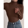 image:imagePRETTYGARDEN Womens Ribbed Mock Neck Long Sleeve Tops  Slim Fitted TShirts Soft Stretch Decorative Buttons Going Out Work Casual Wear Fall Outfits Layering Winter ClothesBrown