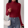 image:imagePRETTYGARDEN Womens Ribbed Mock Neck Long Sleeve Tops  Slim Fitted TShirts Soft Stretch Decorative Buttons Going Out Work Casual Wear Fall Outfits Layering Winter ClothesBurgundy
