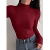 image:imagePRETTYGARDEN Womens Ribbed Mock Neck Long Sleeve Tops  Slim Fitted TShirts Soft Stretch Decorative Buttons Going Out Work Casual Wear Fall Outfits Layering Winter ClothesBurgundy