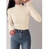 image:imagePRETTYGARDEN Womens Ribbed Mock Neck Long Sleeve Tops  Slim Fitted TShirts Soft Stretch Decorative Buttons Going Out Work Casual Wear Fall Outfits Layering Winter ClothesBeige