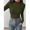 image:imagePRETTYGARDEN Womens Ribbed Mock Neck Long Sleeve Tops  Slim Fitted TShirts Soft Stretch Decorative Buttons Going Out Work Casual Wear Fall Outfits Layering Winter ClothesArmy Green