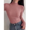 image:imagePRETTYGARDEN Womens Ribbed Mock Neck Long Sleeve Tops  Slim Fitted TShirts Soft Stretch Decorative Buttons Going Out Work Casual Wear Fall Outfits Layering Winter ClothesPink