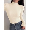 image:imagePRETTYGARDEN Womens Ribbed Mock Neck Long Sleeve Tops  Slim Fitted TShirts Soft Stretch Decorative Buttons Going Out Work Casual Wear Fall Outfits Layering Winter ClothesBeige