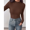 image:imagePRETTYGARDEN Womens Ribbed Mock Neck Long Sleeve Tops  Slim Fitted TShirts Soft Stretch Decorative Buttons Going Out Work Casual Wear Fall Outfits Layering Winter ClothesBrown