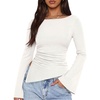 image:imagePRETTYGARDEN Womens Bell Long Sleeve Shirts 2026 Fall Boat Neck Ruched Asymmetrical Going Out Tops Ribbed Y2K ClothesWhite