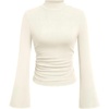 image:imagePRETTYGARDEN Womens Long Bell Sleeve Mock Neck Ribbed Tops  Ribbed Flare Bell Sleeve Top Flattering Ruched Waist Y2K Clothes Dressy Casual Shirts Fall Winter Work Going Out OutfitsBeige