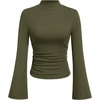 image:imagePRETTYGARDEN Womens Long Bell Sleeve Mock Neck Ribbed Tops  Ribbed Flare Bell Sleeve Top Flattering Ruched Waist Y2K Clothes Dressy Casual Shirts Fall Winter Work Going Out OutfitsArmy Green