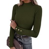 image:imagePRETTYGARDEN Womens Ribbed Mock Neck Long Sleeve Tops  Slim Fitted TShirts Soft Stretch Decorative Buttons Going Out Work Casual Wear Fall Outfits Layering Winter ClothesArmy Green