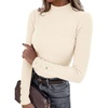 image:imagePRETTYGARDEN Womens Ribbed Mock Neck Long Sleeve Tops  Slim Fitted TShirts Soft Stretch Decorative Buttons Going Out Work Casual Wear Fall Outfits Layering Winter ClothesBeige