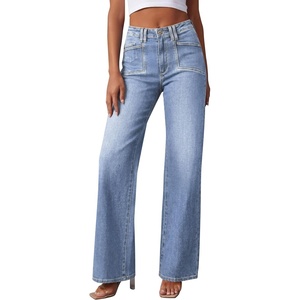 image:imagePRETTYGARDEN High Waisted Wide Leg Jeans for Women 2026 Trendy Baggy Straight Leg Stretchy Summer Denim Pants with PocketsBeau Blue