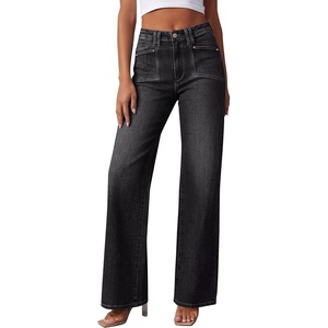 image:imagePRETTYGARDEN High Waisted Wide Leg Jeans for Women 2026 Trendy Baggy Straight Leg Stretchy Summer Denim Pants with PocketsBlack