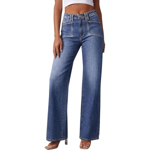 image:imagePRETTYGARDEN High Waisted Wide Leg Jeans for Women 2026 Trendy Baggy Straight Leg Stretchy Summer Denim Pants with PocketsDark Blue
