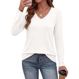image:imagePRETTYGARDEN Womens Long Sleeve Shirts V Neck Basic Tees  Going Out Tops Soft Comfy Plain TShirts Loose Fit Tunic Blouses Casual Versatile Wear Brunch Outfits 2026 Fall ClothesWhite