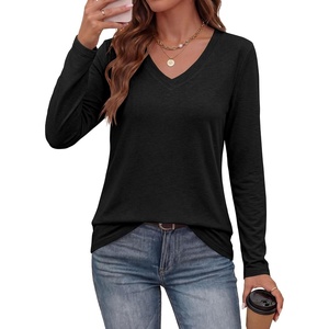 image:imagePRETTYGARDEN Womens Long Sleeve Shirts V Neck Basic Tees  Going Out Tops Soft Comfy Plain TShirts Loose Fit Tunic Blouses Casual Versatile Wear Brunch Outfits 2026 Fall ClothesBlack