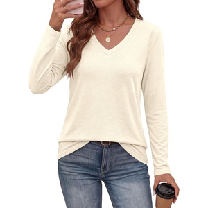 image:imagePRETTYGARDEN Womens Long Sleeve Shirts V Neck Basic Tees  Going Out Tops Soft Comfy Plain TShirts Loose Fit Tunic Blouses Casual Versatile Wear Brunch Outfits 2026 Fall ClothesBeige