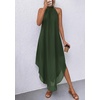 image:imagePRETTYGARDEN Summer Wedding Guest Dresses for Women 2026 Spring Long Flowy Halter Maxi Asymmetrical Beach Vacation SundressArmy Green