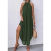 image:imagePRETTYGARDEN Summer Wedding Guest Dresses for Women 2026 Spring Long Flowy Halter Maxi Asymmetrical Beach Vacation SundressArmy Green