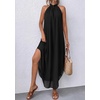 image:imagePRETTYGARDEN Summer Wedding Guest Dresses for Women 2026 Spring Long Flowy Halter Maxi Asymmetrical Beach Vacation SundressBlack