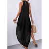 image:imagePRETTYGARDEN Summer Wedding Guest Dresses for Women 2026 Spring Long Flowy Halter Maxi Asymmetrical Beach Vacation SundressBlack