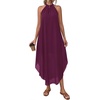 image:imagePRETTYGARDEN Summer Wedding Guest Dresses for Women 2026 Spring Long Flowy Halter Maxi Asymmetrical Beach Vacation SundressBurgundy