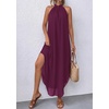 image:imagePRETTYGARDEN Summer Wedding Guest Dresses for Women 2026 Spring Long Flowy Halter Maxi Asymmetrical Beach Vacation SundressBurgundy
