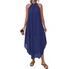 image:imagePRETTYGARDEN Summer Wedding Guest Dresses for Women 2026 Spring Long Flowy Halter Maxi Asymmetrical Beach Vacation SundressDark Blue