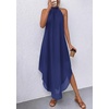 image:imagePRETTYGARDEN Summer Wedding Guest Dresses for Women 2026 Spring Long Flowy Halter Maxi Asymmetrical Beach Vacation SundressDark Blue